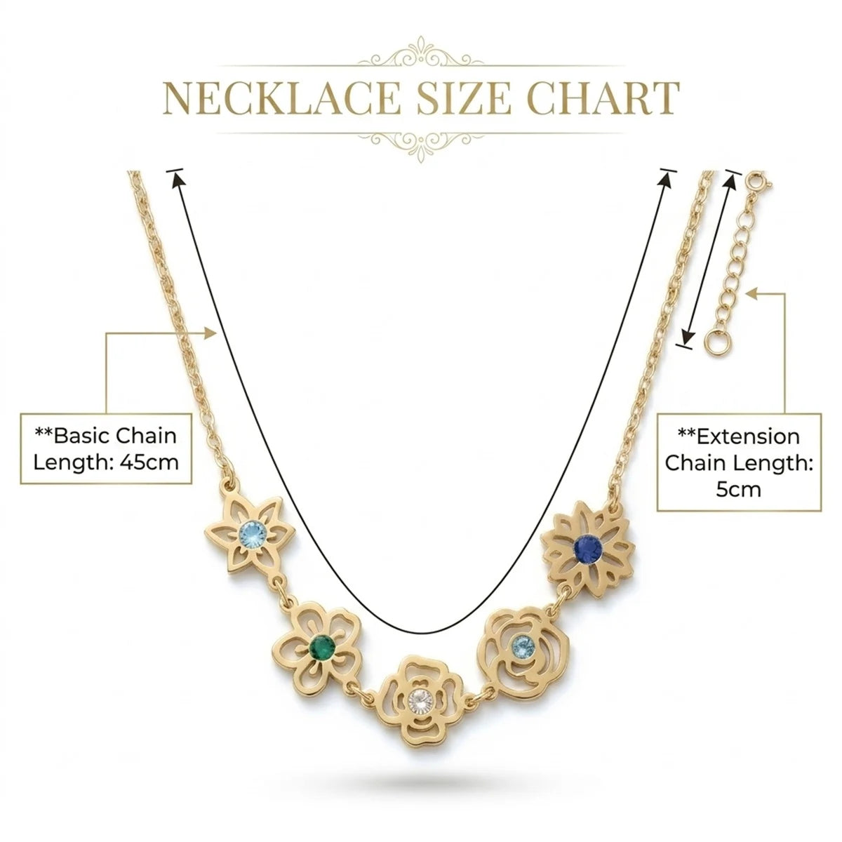 Personalized Multiple Birth Flower Necklace With Birthstone - Custom Jewelry - Gold/Silver - Gift For Mom/Grandmother/Girlfriend - #Tagonix02