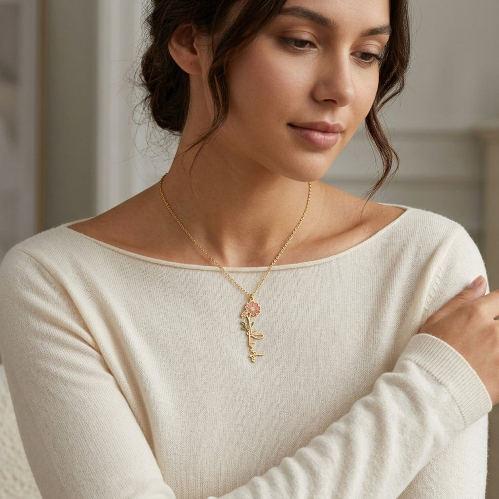 Personalized Birth Flower Name Necklace - Custom Jewelry - Gold/Silver/Rose Gold - Gift For Mom/Grandma/Girlfriend - #Tagonix17