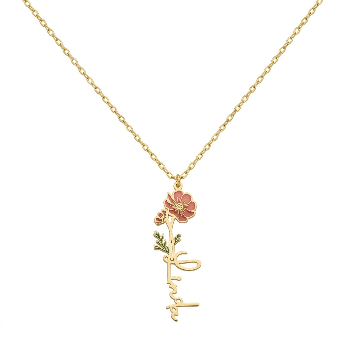 custom necklace, birth flower name necklace, birth flower necklace