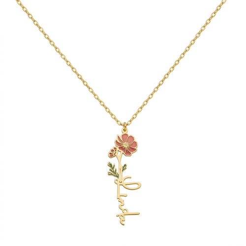 custom necklace, birth flower name necklace, birth flower necklace