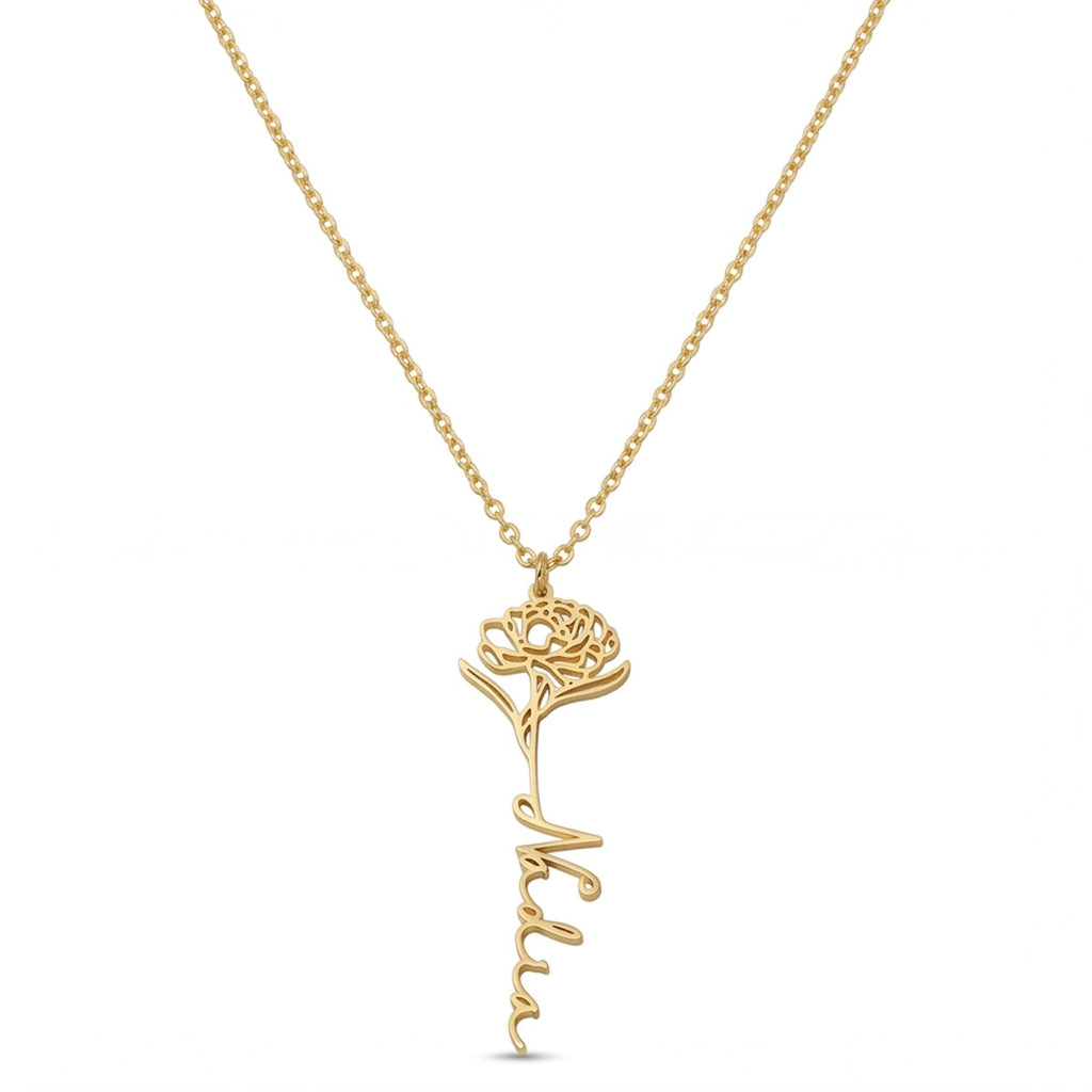 custom necklace, birth flower name necklace, birth flower necklace