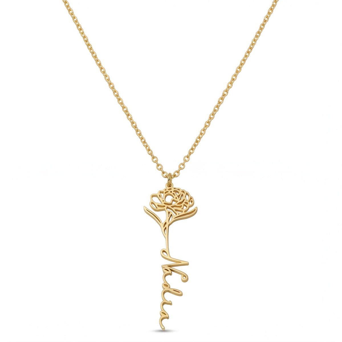custom necklace, birth flower name necklace, birth flower necklace