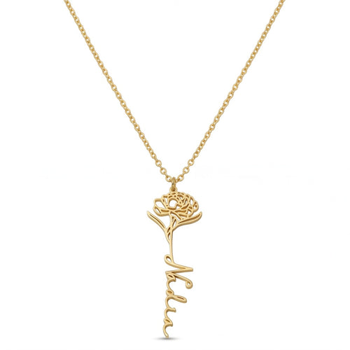 custom necklace, birth flower name necklace, birth flower necklace