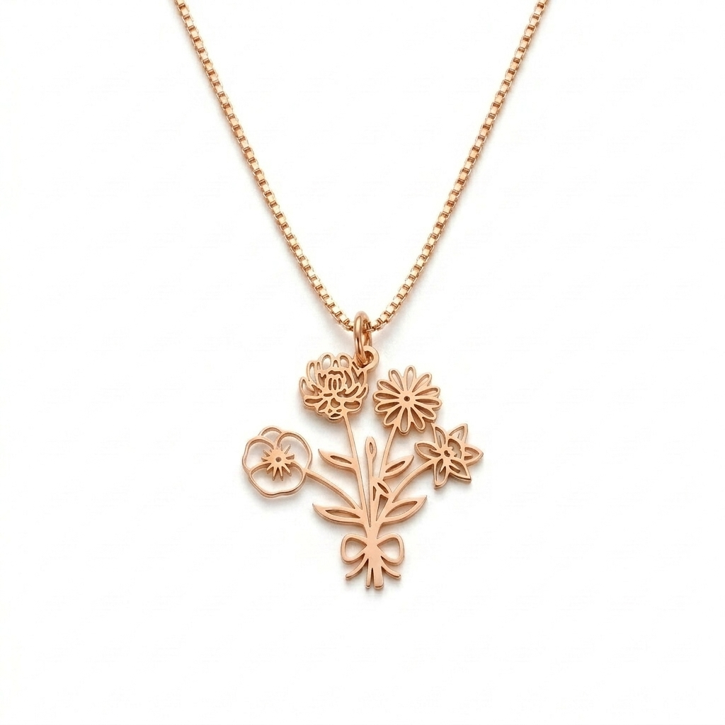 Personalized Multiple Birth Flower Necklace - Custom Jewelry - Gold/Silver/Rose Gold - Gift For Mom/Grandma/Girlfriend - #Tagonix118