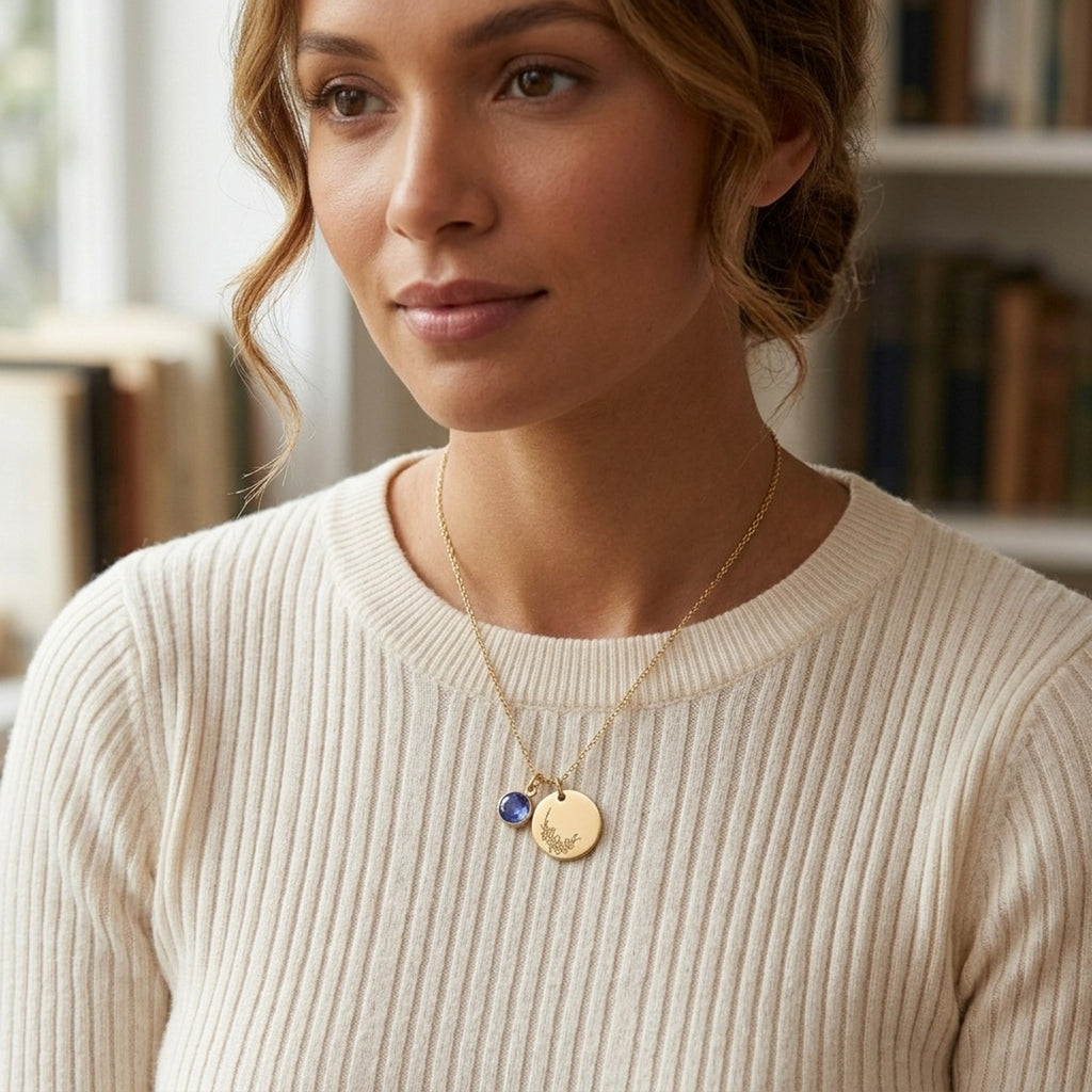 Personalized Birth Flower Name Necklace With Birthstone - Custom Jewelry - Gold/Silver/Rose Gold - Gift For Mom/Grandma/Girlfriend - #TagonixSR03