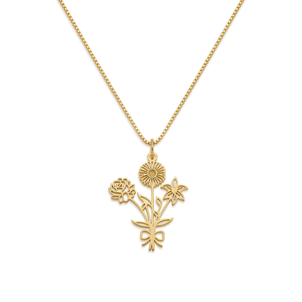 Personalized Multiple Birth Flower Necklace - Custom Jewelry - Gold/Silver/Rose Gold - Gift For Mom/Grandma/Girlfriend - #Tagonix118