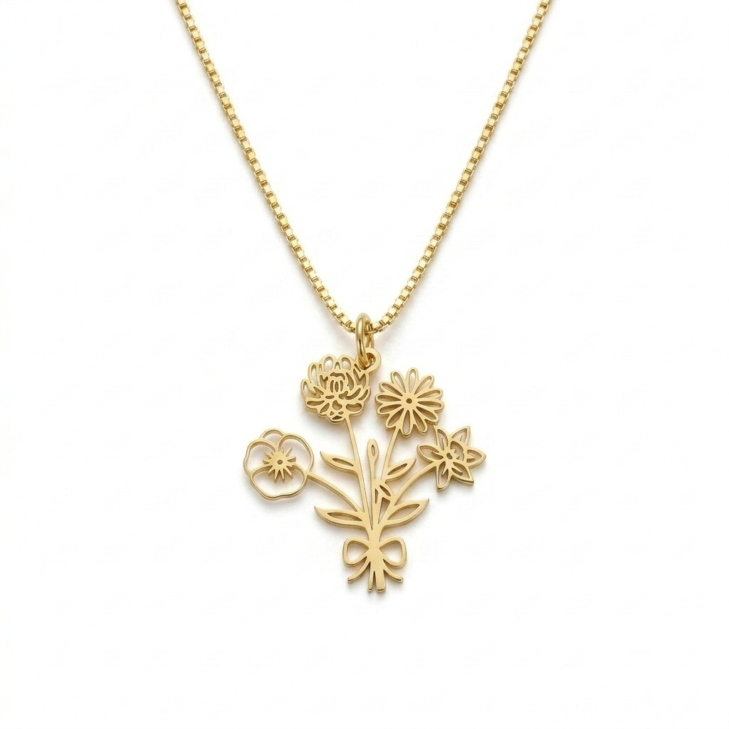 birth flower necklace, necklace, birth flower